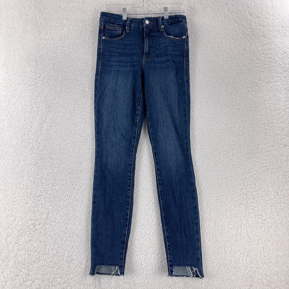 Good American Jeans Womens Size 2 Blue Denim Skinny Leg Frayed Hem High-Rise
